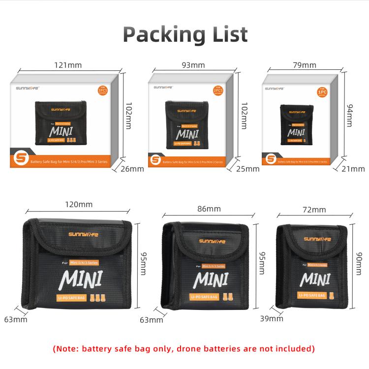 Sunnylife Battery Explosion-proof Safe Bag Protective Li-Po Safe Bag, For DJI Mini 5 / 4 / 3 Series