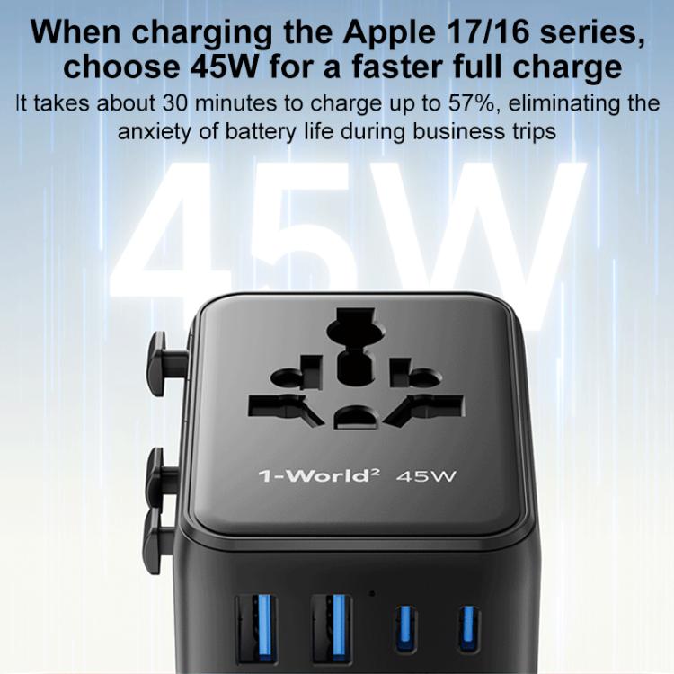 MOMAX UA31D 1-World 2 45W Dual AC 5-Port Universal Travel GaN Charger with 60W Cable, UA31D