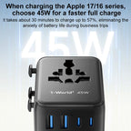 MOMAX UA31D 1-World 2 45W Dual AC 5-Port Universal Travel GaN Charger with 60W Cable, UA31D