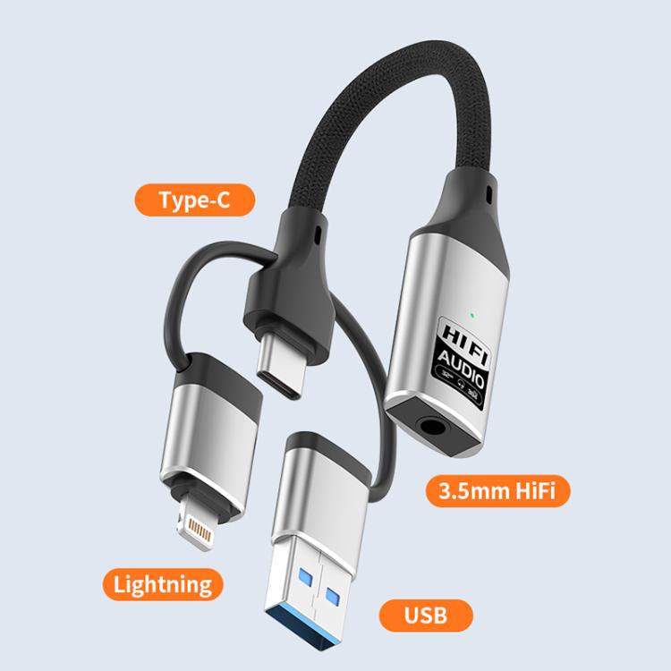 3 in 1 8 Pin, Type-C, USB to 3.5mm Multi-function External Sound Card