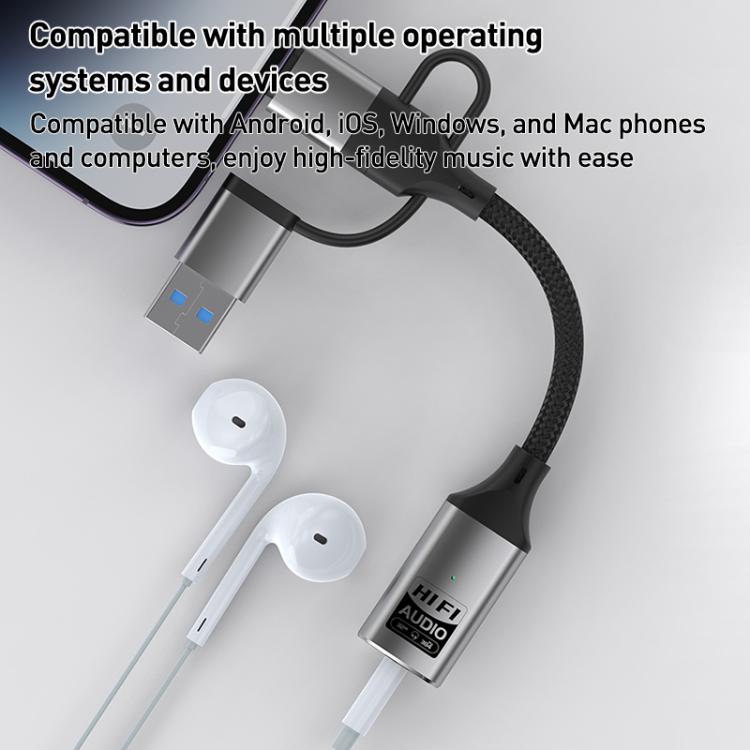 3 in 1 8 Pin, Type-C, USB to 3.5mm Multi-function External Sound Card
