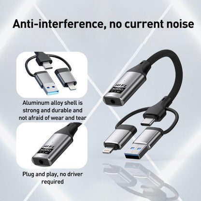 3 in 1 8 Pin, Type-C, USB to 3.5mm Multi-function External Sound Card