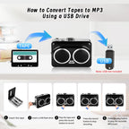 302 Cassette to MP3 Converter Tape Player Portable Dual Speakers