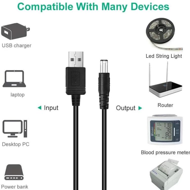 1.5m USB to DC5.5x2.1mm Male Power Cord with 10pcs Converter, 1+10