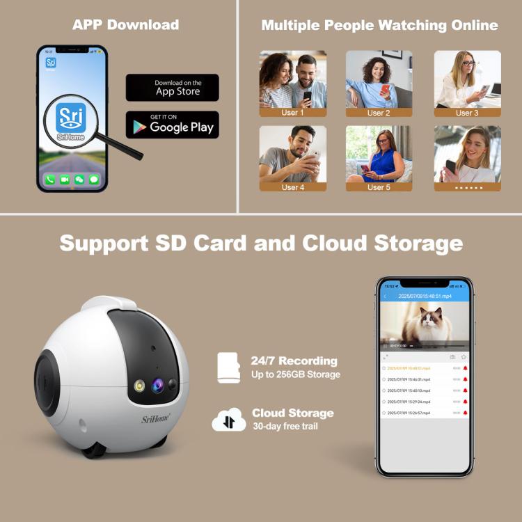 SriHome DH013 4MP Smart Pet Robot Camera, US Plug, UK Plug, EU Plug, AU Plug