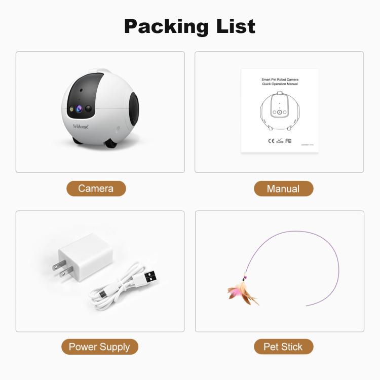 SriHome DH013 4MP Smart Pet Robot Camera, US Plug, UK Plug, EU Plug, AU Plug