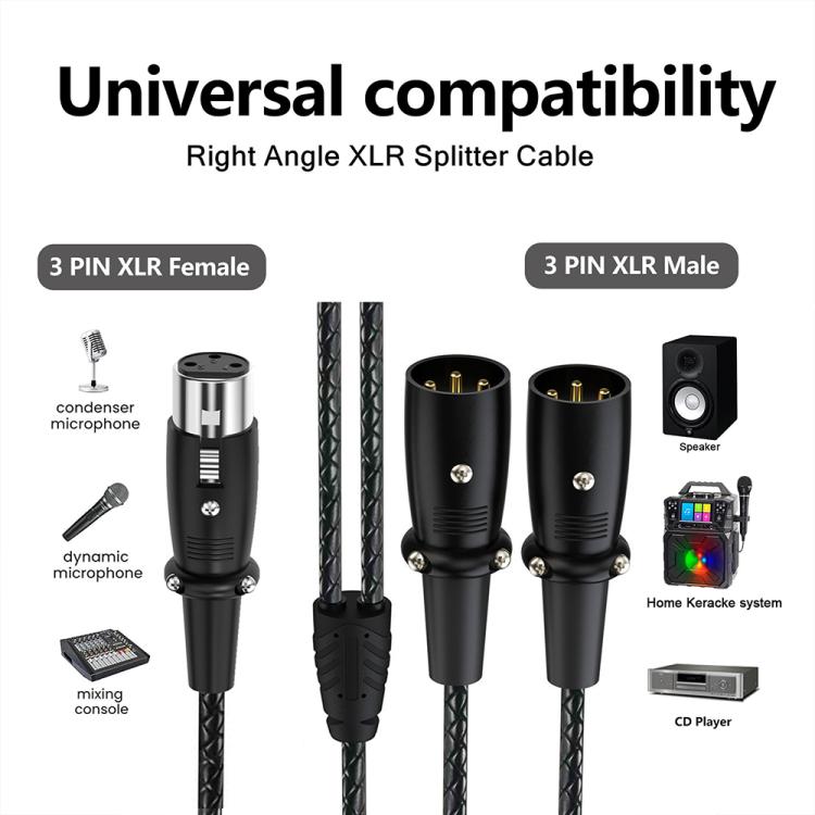Y-type Balanced Microphone Splitter XLR Audio Cable, Length: 0.5m, Female Elbow to 2xMale Elbow, Female Elbow to Male 2xStraight, Female Straight to 2xMale Elbow, Female Straight to 2xMale Straight
