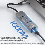 TYS-206C Type-C to 1000M RJ45 USB-A PD100W HUB Expand Converter, Type-C to 1000M RJ45
