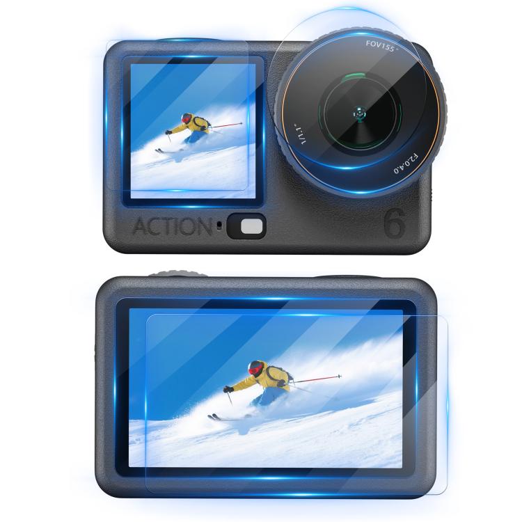 STARTRC 3 in 1 Lens Protector Front and Rear Screen Tempered Glass Films, For DJI Osmo Action 6
