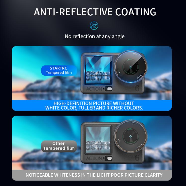 STARTRC 3 in 1 Lens Protector Front and Rear Screen Tempered Glass Films, For DJI Osmo Action 6