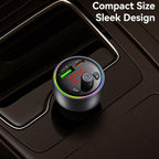 USAMS CC328 30W USB and Type-C Car Fast Charger Digital Display Bluetooth FM, CC328