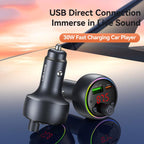 USAMS CC328 30W USB and Type-C Car Fast Charger Digital Display Bluetooth FM, CC328