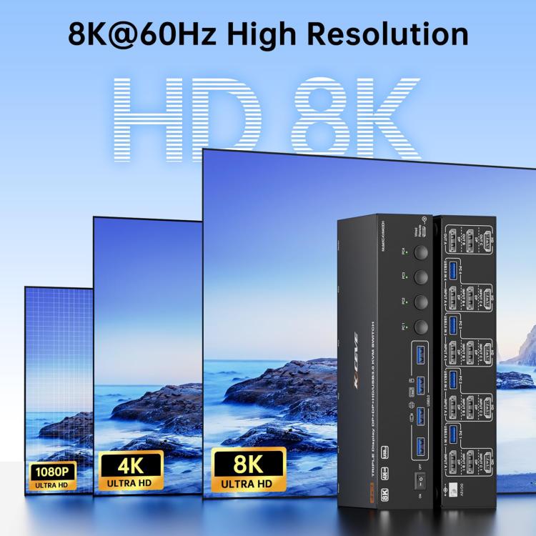 NW-KVM403DH 8K 60Hz USB3.0, DP, HDMI Ports Triple Monitor KVM Switch, NW-KVM403DH