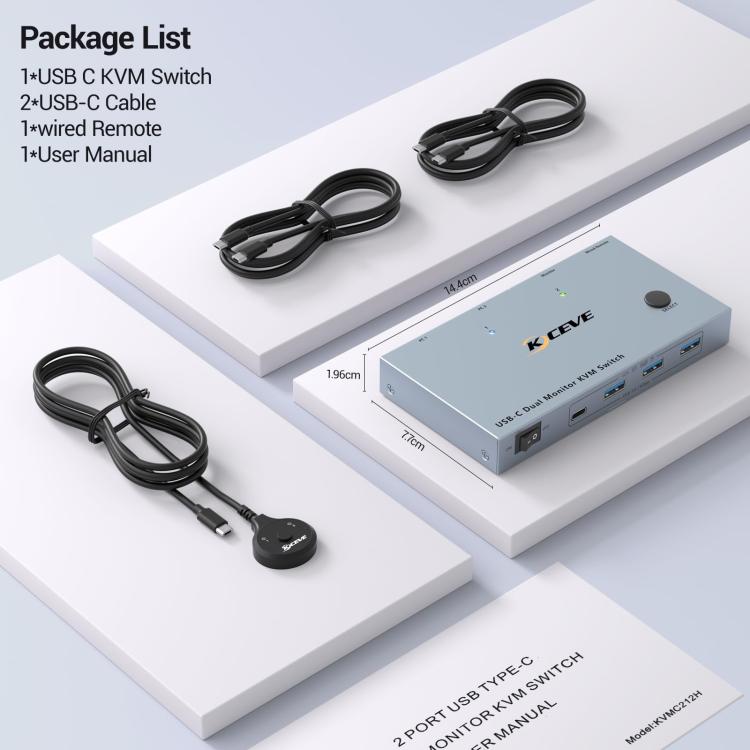 NW-KVMC212H 4K 60Hz USB-C / Type-C Ports Dual Monitor KVM Switch, NW-KVMC212H