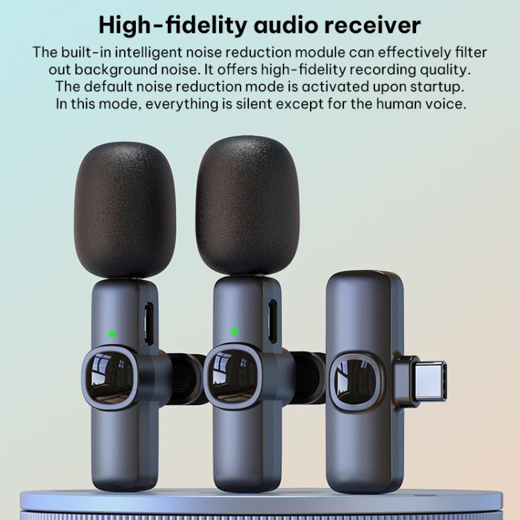 J1 2 in 1 Lavalier Wireless Microphone Noise Reduction Mini Mic, 2 Mics + Type-C Plug, 2 Mics + 8 Pin Plug
