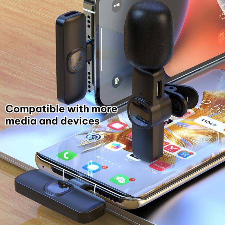 J1 2 in 1 Lavalier Wireless Microphone Noise Reduction Mini Mic, 2 Mics + Type-C Plug, 2 Mics + 8 Pin Plug