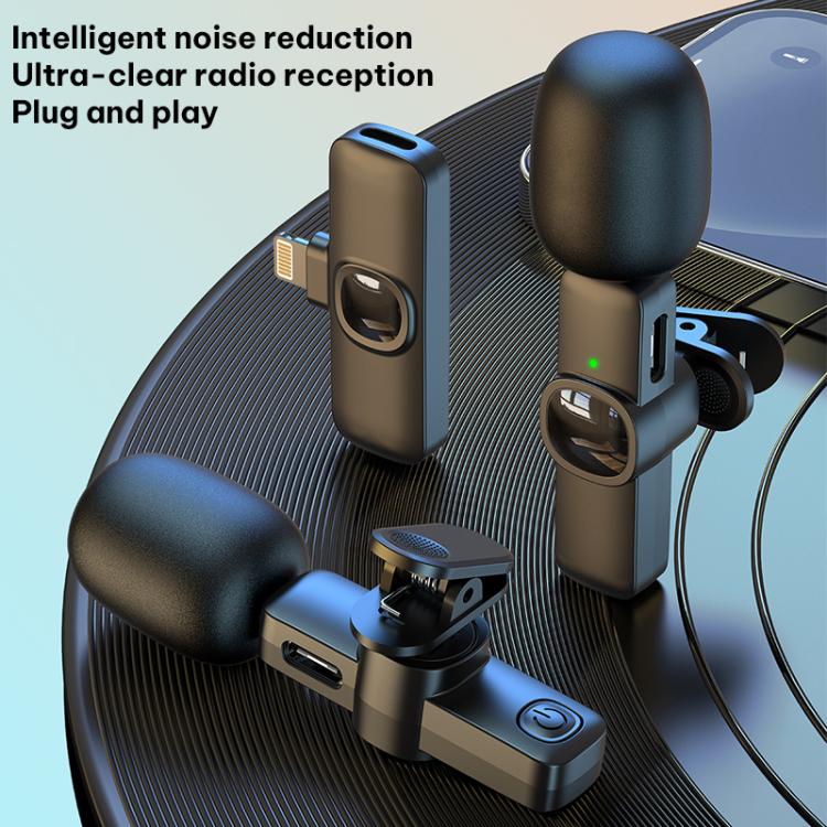 J1 2 in 1 Lavalier Wireless Microphone Noise Reduction Mini Mic, 2 Mics + Type-C Plug, 2 Mics + 8 Pin Plug
