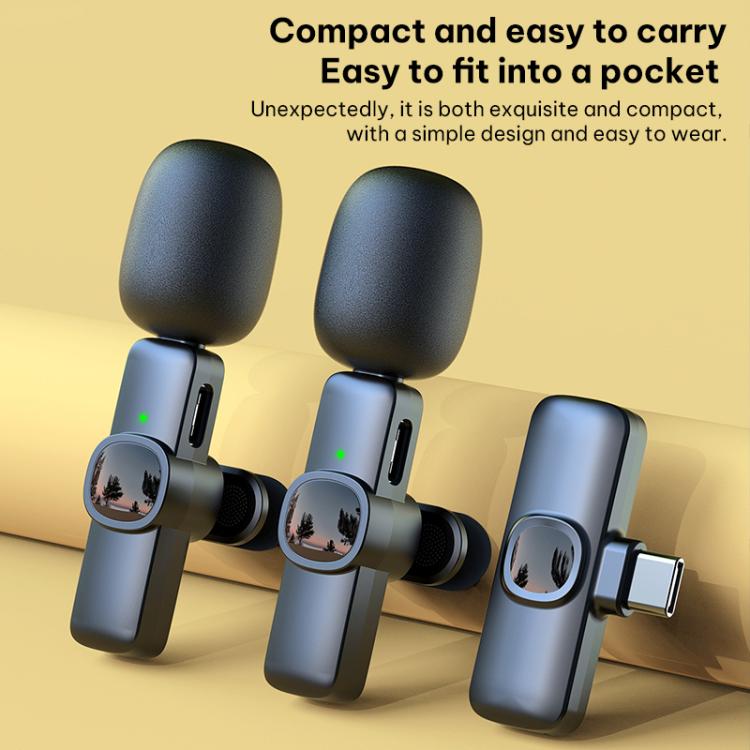 J1 2 in 1 Lavalier Wireless Microphone Noise Reduction Mini Mic, 2 Mics + Type-C Plug, 2 Mics + 8 Pin Plug