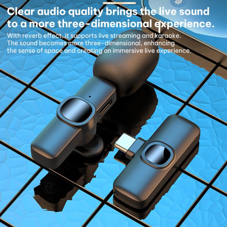 J1 2 in 1 Lavalier Wireless Microphone Noise Reduction Mini Mic, 2 Mics + Type-C Plug, 2 Mics + 8 Pin Plug