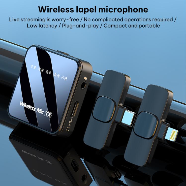 K63 Square Lavalier Wireless Microphone Live Audio Recording, 1 Mic + Type-C Plug, 1 Mic + 8 Pin Plug