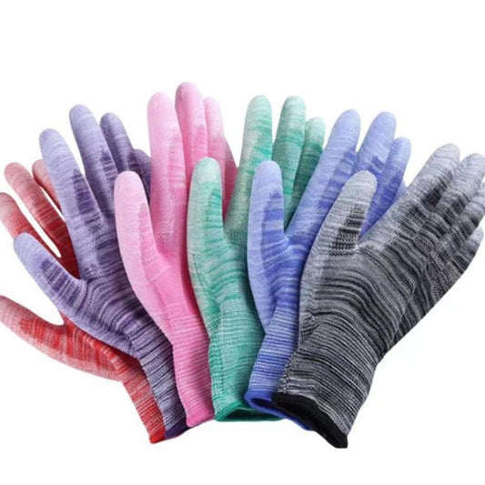 10 Pairs Striped PU Coated Palm Anti-static Labor Protection Gloves Random Color Delivery, S, M, L