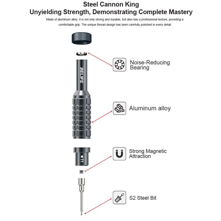 RELIFE RL-730 Steel Cannon King Classic Series Aluminum Alloy Screwdriver, Star 0.8, Phillips 1.5, Phillips 2.5, Y 0.6, Torx T1