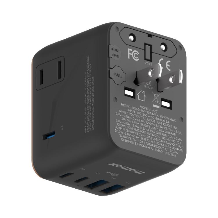 MOMAX 1-World UA27 PD 35W Dual AC GaN Fast Charger, UA27