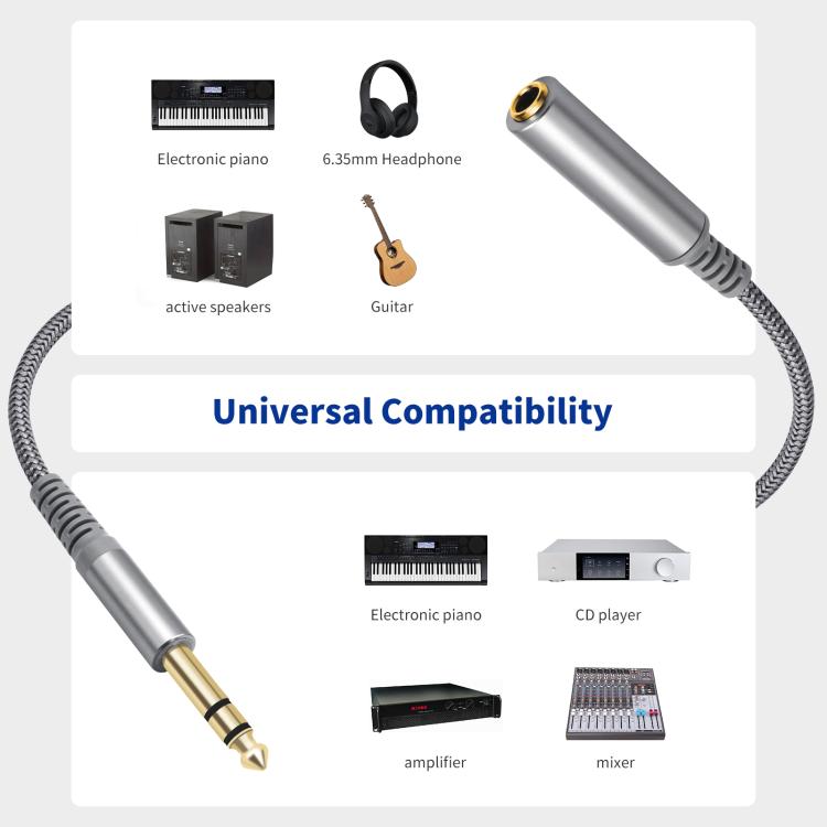 6.35mm 1/4 inch TRS Male to Female Stereo Extension Cable, 2m, 3m, 4.5m, 6m