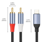 24-bit Type-C to Dual RCA Male Audio Decoding Cable, 1m, 2m, 3m