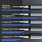 JTX JT-87 Anti-Slip Super Hard S2 Steel Precision 2D Screwdriver, Y 0.6, T2, 1.5, 0.8, 2.5, 5 in 1 Set