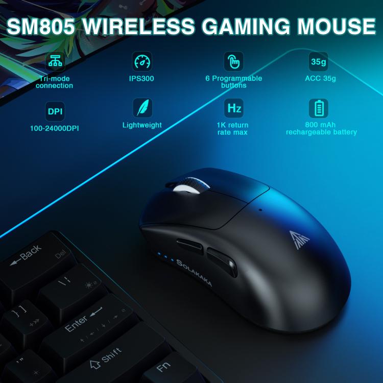 SOLAKAKA SM805 24000DPI 2.4GHz + BT + Wired Tri-mode Wireless Mouse, SM805