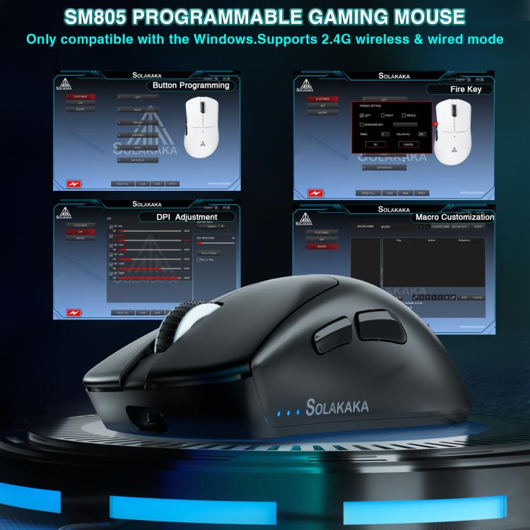 SOLAKAKA SM805 24000DPI 2.4GHz + BT + Wired Tri-mode Wireless Mouse, SM805