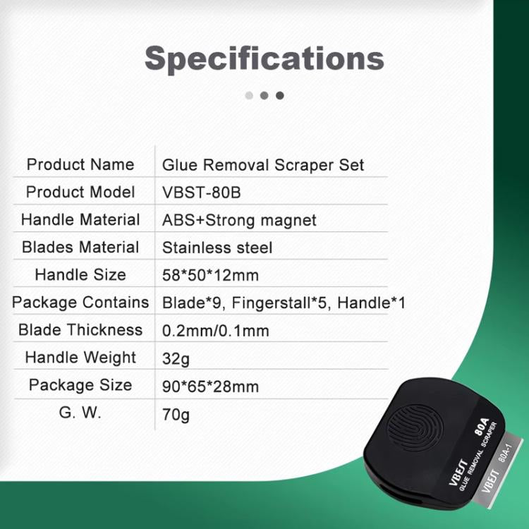 BEST VBST-80B Stainless Steel Multipurpose Magnetic Double-sided Glue Removal Scraper Set, BEST VBST-80B