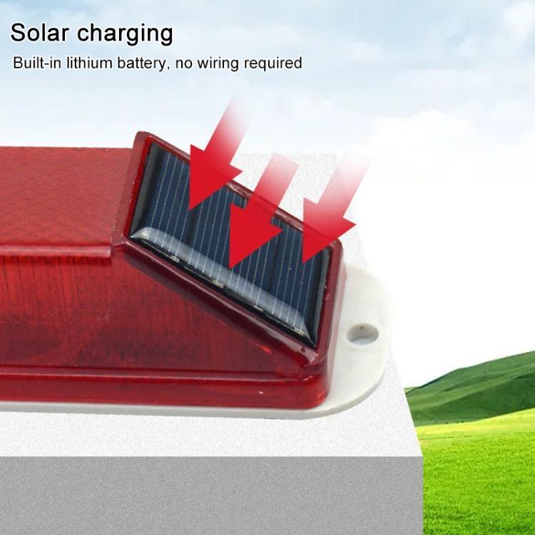 Solar Powered Nighttime LED Flashing Warning Light, Double-sided Tape, Screw
