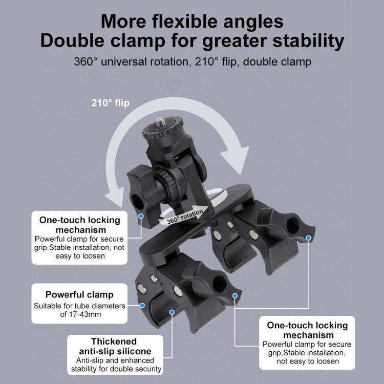 Universal Action Camera Bicycle Handlebar Clamp Holder Extension Rod, With Rod & Dual-Leg Crab & Dual-Head Crab Clamp, With 2 x  Dual-Head-Crab Clamp, With Rod & Dual-Head-Crab & Single-Crab Clamp