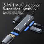 60W Type-C to Type-C, USB-A, 4K DisplayPort HUB Docking Station, Type-C to Type-C+USB+DP