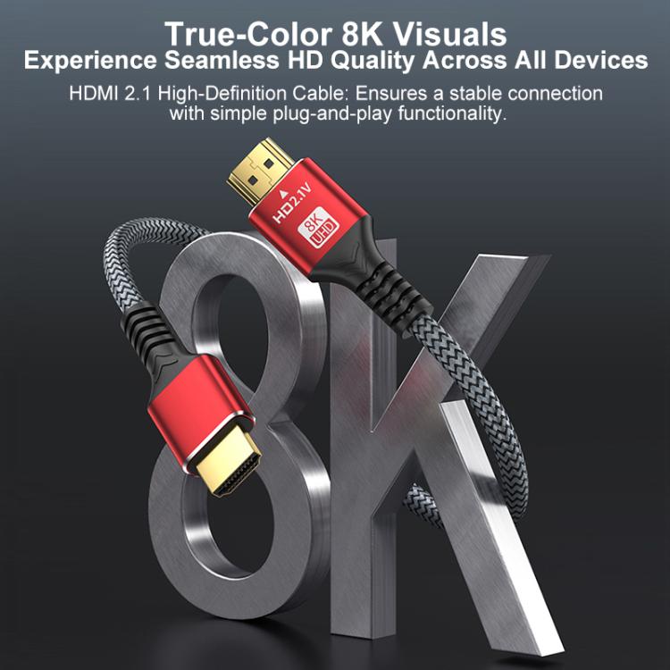 HDMI 2.1 High-Speed 8K Ultra HD Braided Gold-Plated Connection HDTV Video Cable, 0.5m, 1m, 1.5m, 1.8m, 2m, 3m, 5m
