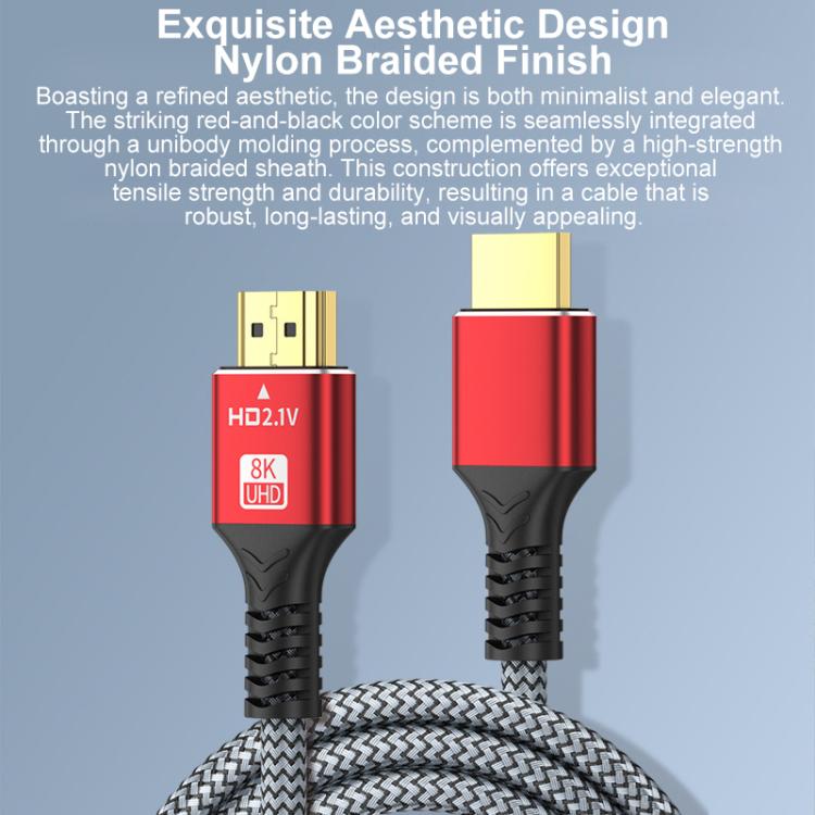 HDMI 2.1 High-Speed 8K Ultra HD Braided Gold-Plated Connection HDTV Video Cable, 0.5m, 1m, 1.5m, 1.8m, 2m, 3m, 5m
