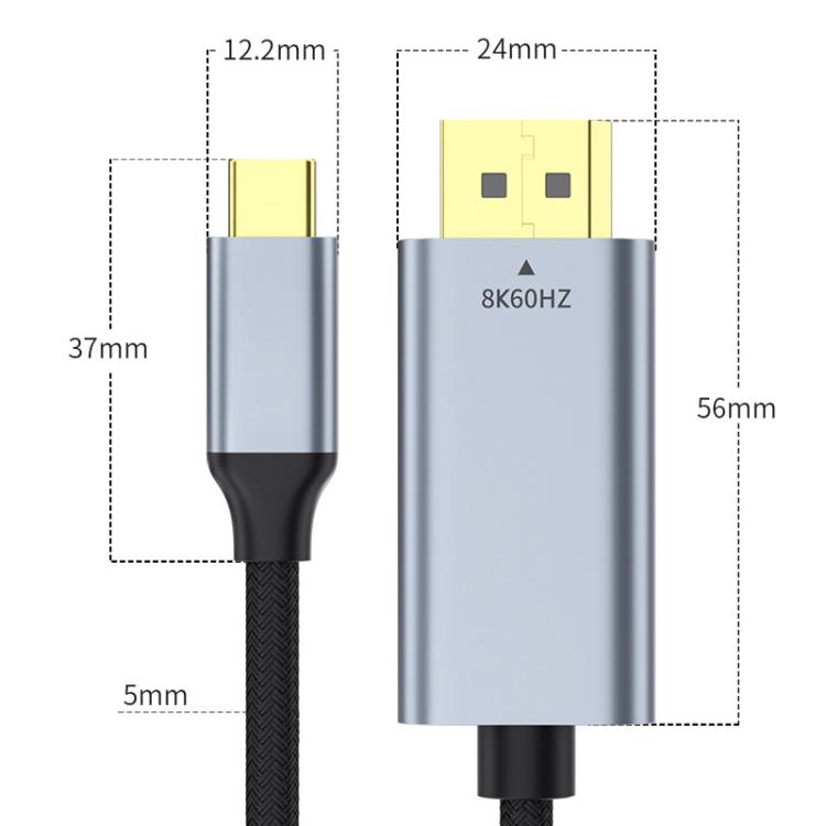 Type-C to DisplayPort 1.4 Ultra HD 8K Video Adapter Braided Cable, 1m, 2m, 1m 8K Bidirectional, 1.5m 8K Bidirectional, 2m 8K Bidirectional, 3m 8K Bidirectional