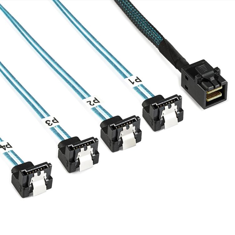 WG200 mini SAS SFF-8643 to 4 x SATA 90-Degree Angled High-Speed Server Data Cable, 0.5m, 1m