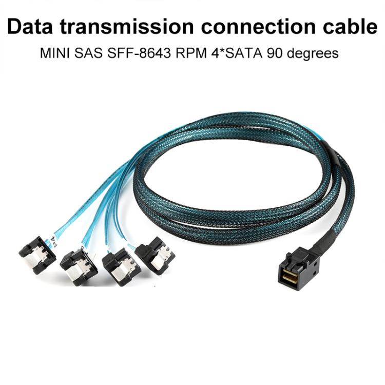WG200 mini SAS SFF-8643 to 4 x SATA 90-Degree Angled High-Speed Server Data Cable, 0.5m, 1m