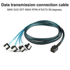 WG200 mini SAS SFF-8643 to 4 x SATA 90-Degree Angled High-Speed Server Data Cable, 0.5m, 1m