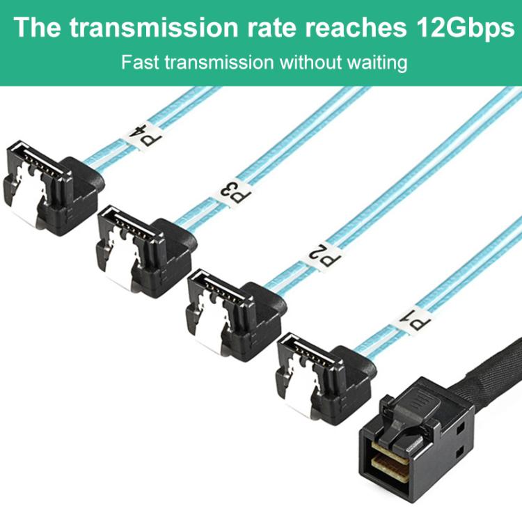WG200 mini SAS SFF-8643 to 4 x SATA 90-Degree Angled High-Speed Server Data Cable, 0.5m, 1m