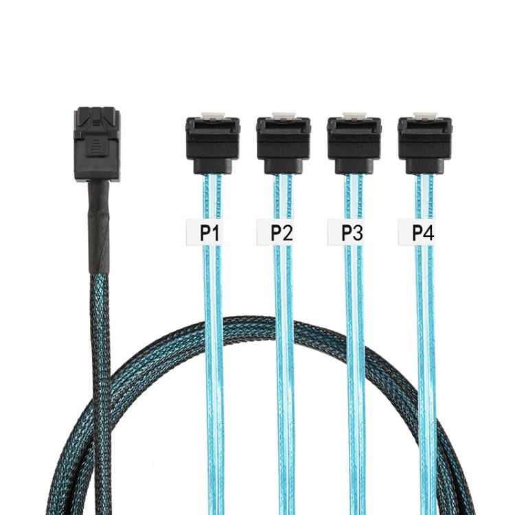 WG200 mini SAS SFF-8643 to 4 x SATA 90-Degree Angled High-Speed Server Data Cable, 0.5m, 1m