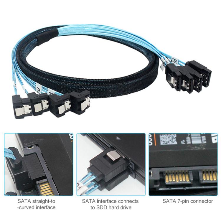 WG174 4 x SATA Straight Head to 4 x SATA Elbow 6Gbps Cable, 0.5m, 1m