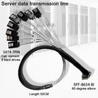 WG192 Slimline SAS4.0 SFF-8654 8i to SATAx8 Server Hard Drive High-Speed ??Adapter Cable, 0.5m Elbow, 0.8m Straight Head
