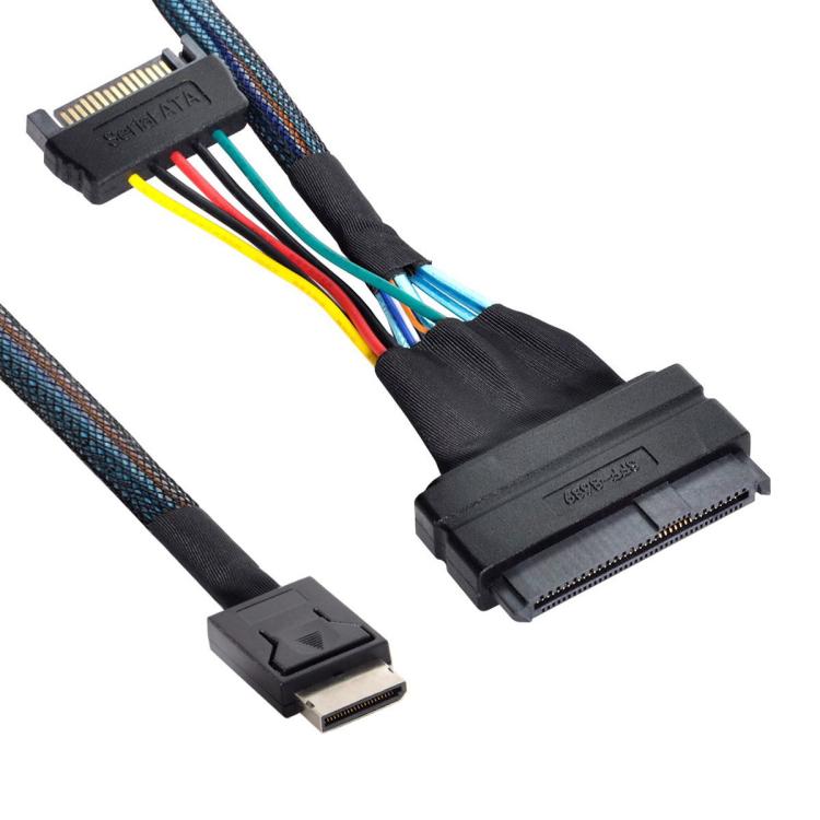 Oculink SFF-8611 to U.2 SFF-8639 SSD Connection Cable SATA 15 Pin PCIe 4.0 Power Server Cable, 0.5m, 0.7m