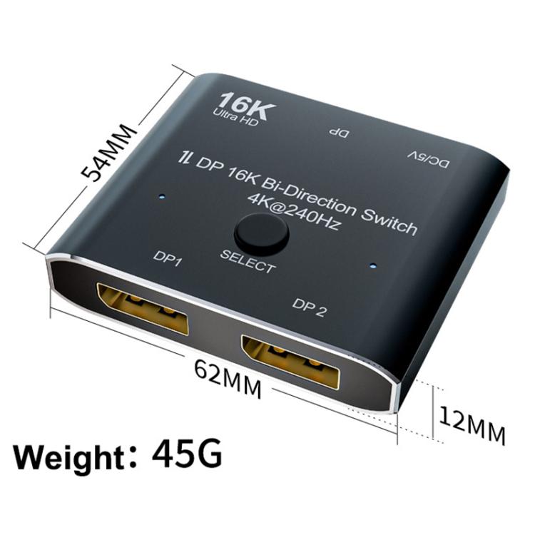 WG234 2 In 1 Outt DP 16K Bi-Direction Switcher Ultra-HD Video Converter, 16K Switcher(Black)