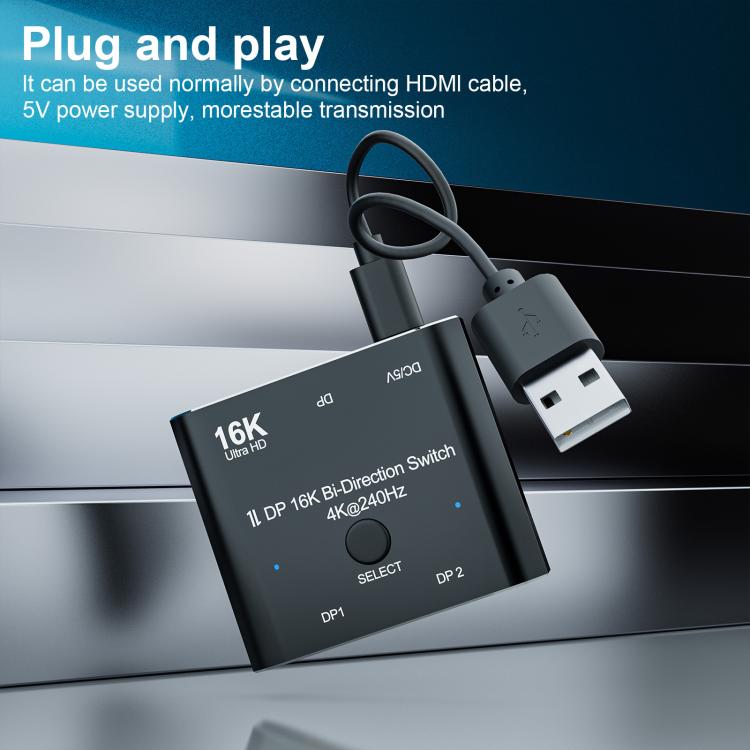 WG234 2 In 1 Outt DP 16K Bi-Direction Switcher Ultra-HD Video Converter, 16K Switcher(Black)