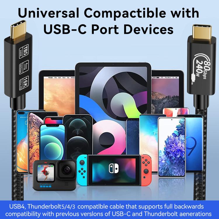WG240 USB/Type-C to Type-C Thunderbolt 5 240W 240Gbps Data Fast Charging Cable, WG240